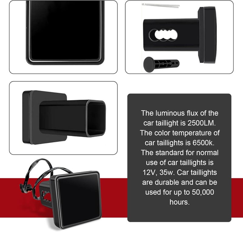 MLY 1 PC 15 LED Hitch Cover, Waterproof Trailer Hitch Cover, Square Tow Tail Light, Universal Brake Light Fit for 2 Inch Towing Receiver (Black) - Image 3